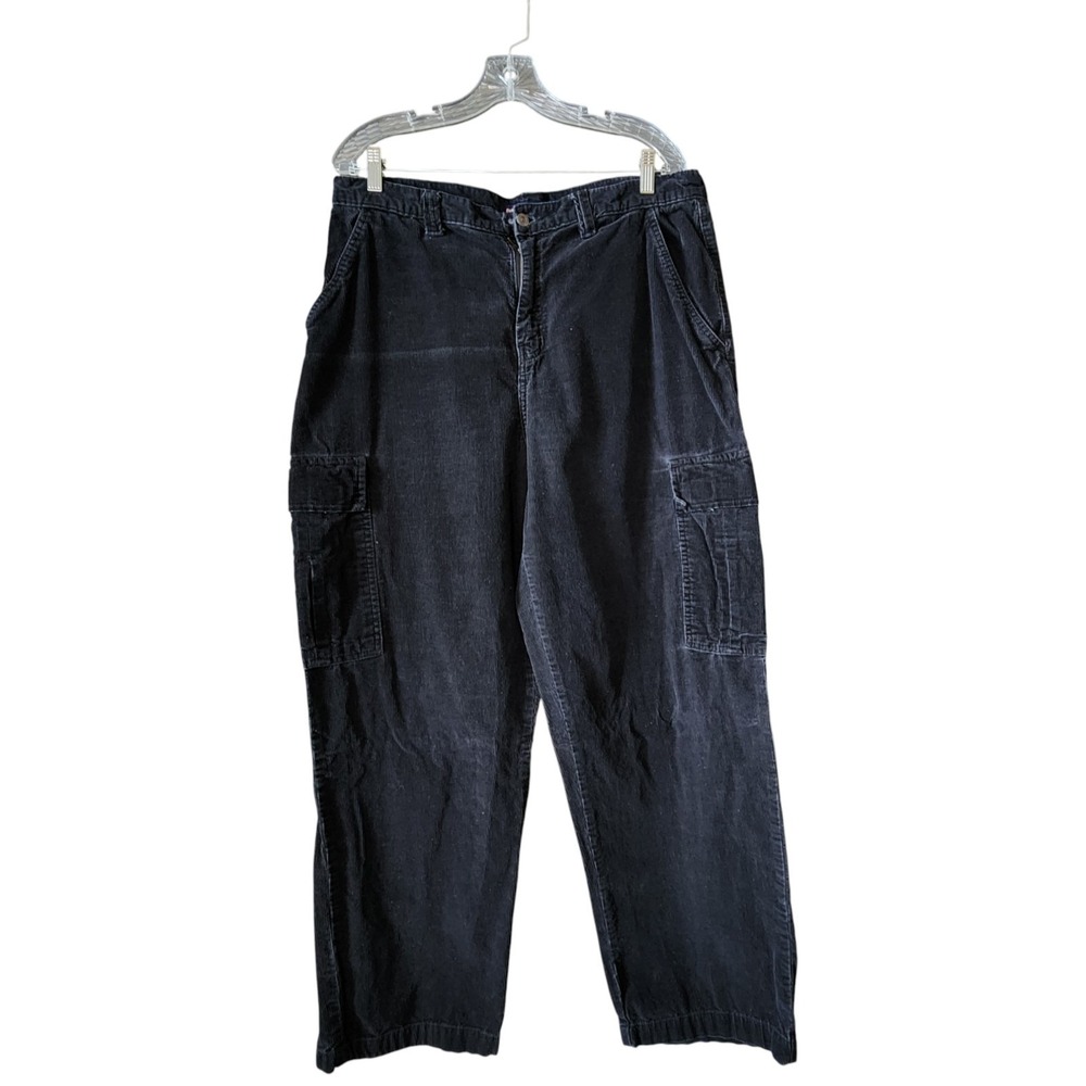 VTG y2k Faded Glory Cargo Corduroy Pants Black Baggy Wide Leg Skate 38x32 36x30